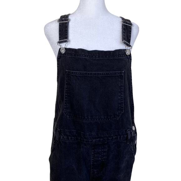 Topshop Moto Sz 10 Washed Black Relaxed Denim Overalls Straight Leg Mom Jeans - Picture 3 of 16